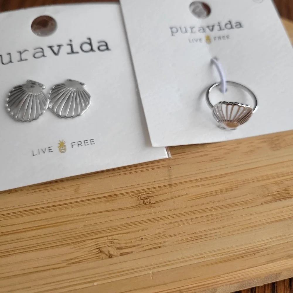 NWT Pura Vida Silver Seashell Earring & Ring Set - Picture 6 of 6